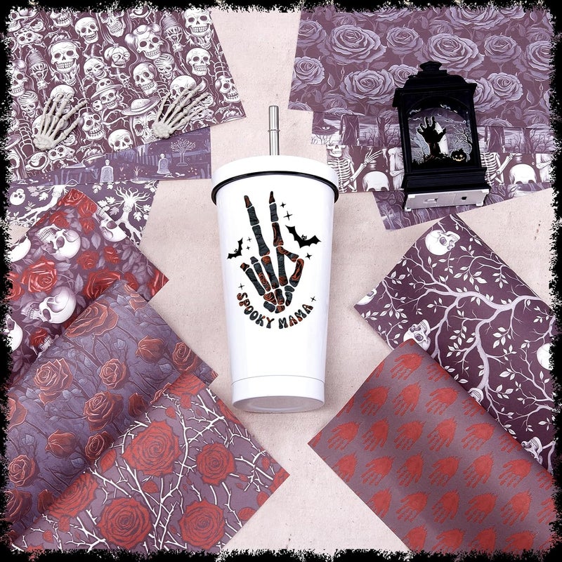 Tintnut Horror Halloween Sublimation Ink Transfer Sheets - 12 Sheets 12"x10"Skull Pattern Sublimation Transfer Paper Bundle for DIY Mugs, Tumblers, Key Chain, T-Shirts - Image 5